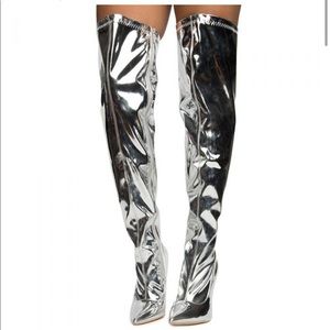 Silver over-the-knee boots, size 7